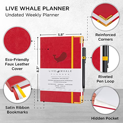 Live Whale A5 Undated Weekly Planner, 12 Month Full Focus Weekly Planner/Monthly Productivity Journal for Habit Tracking, Wellness, and Gratitude Journaling. Purple-Grey Planner