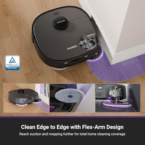 Eureka J15 Pro Ultra Robot Vacuum and Mop with Self Emptying Base, 16,200 Pa Suction, Flex-Arm Design Mop, Auto Mop Hot Water Washing & Hot Air Drying, Anti-Tangle, AI Obstacle Avoidance, Black