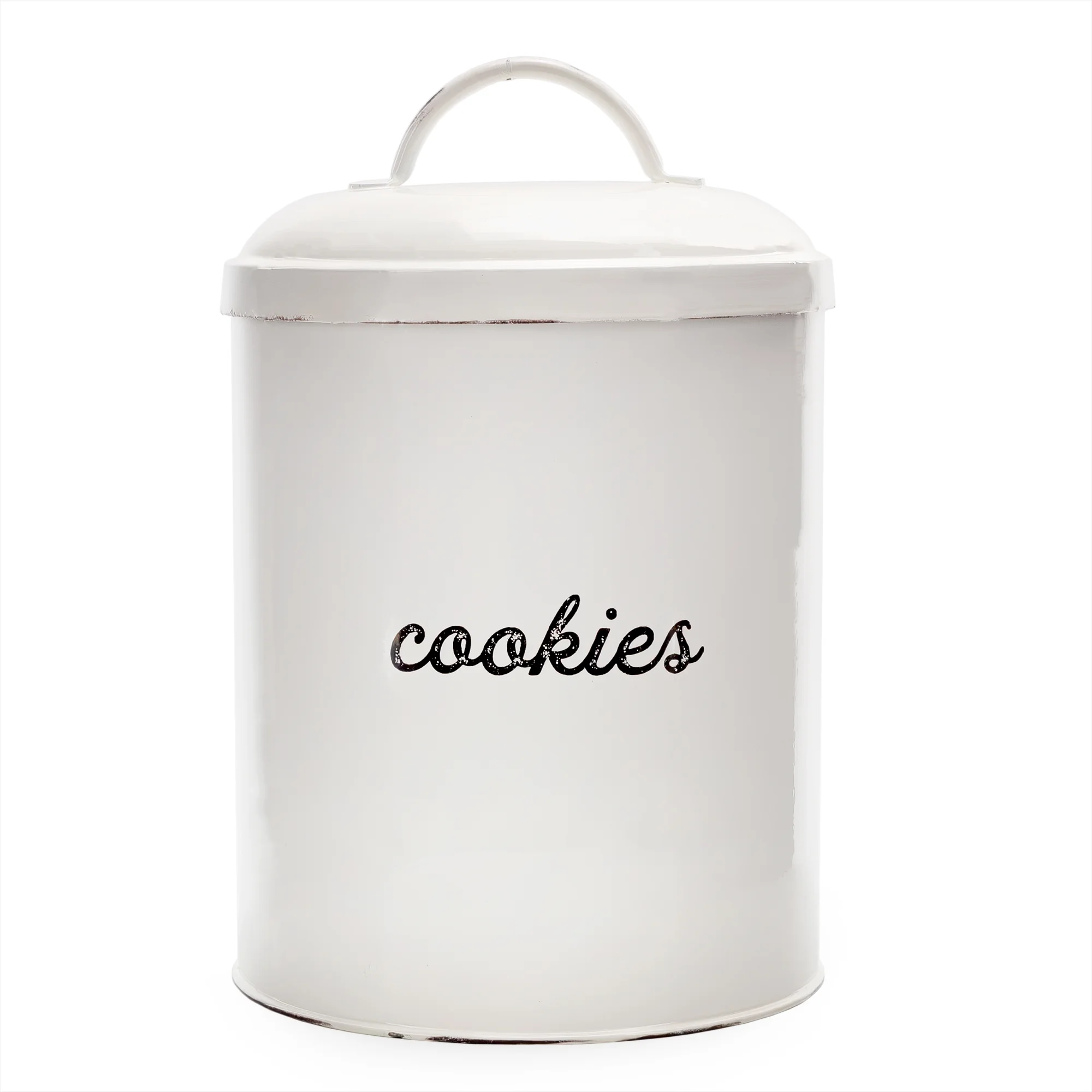 AuldHome White Enamelware Cookie Jar, Rustic Large Treats Canister