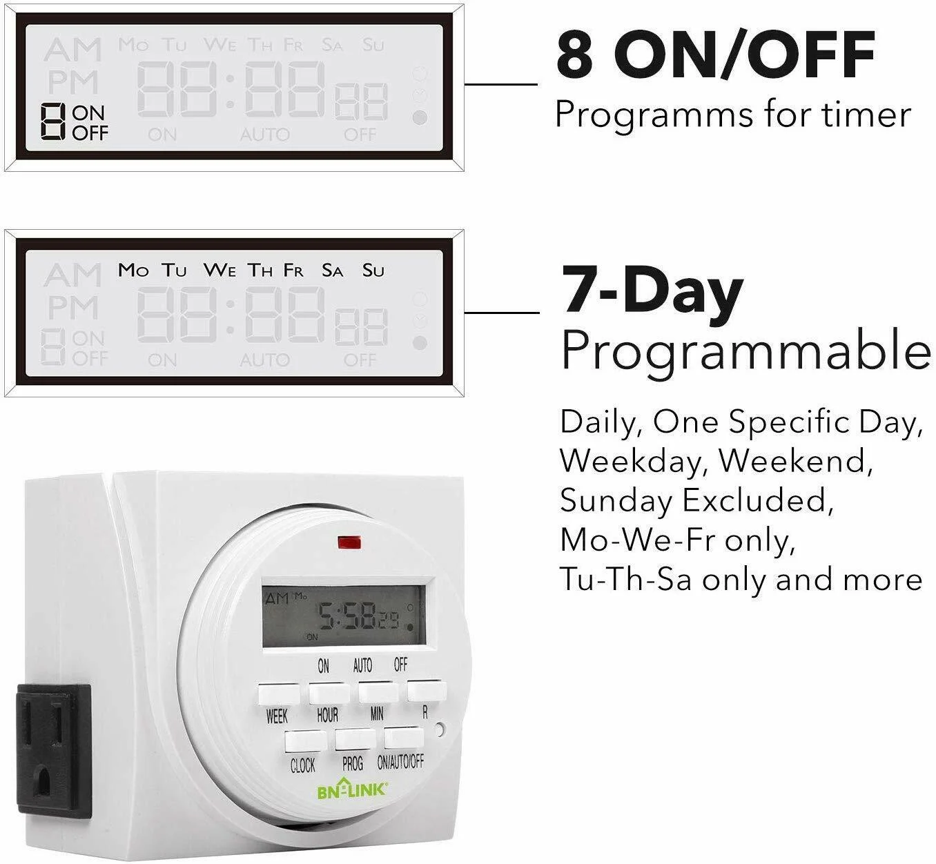BN-LINK 7 Day Digital Programmable Timer Outlet Switch - Dual Outlet Listed for charity