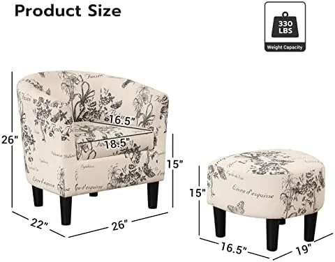 xrboomlife Modern Accent Chair with Ottoman  Upholstered Barrel Reading Chair with Foot   Comfy Fabric Armchairs for Living Room Bedroom Small Spaces  Easy to Assemble (Flower)