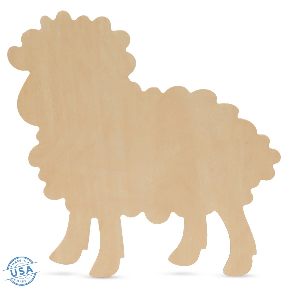 Large Wood Lamb Cutouts 16 inch x 15 inch, Pack of 25 Unfinished Wooden Cutout Lambs to Paint for Crafting and DIY Decorating, by Woodpeckers