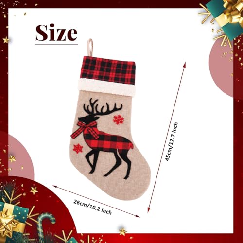 Large Christmas Stockings with Reindeer Snowflake Cat Dog Pattern, 4 Pack 18
