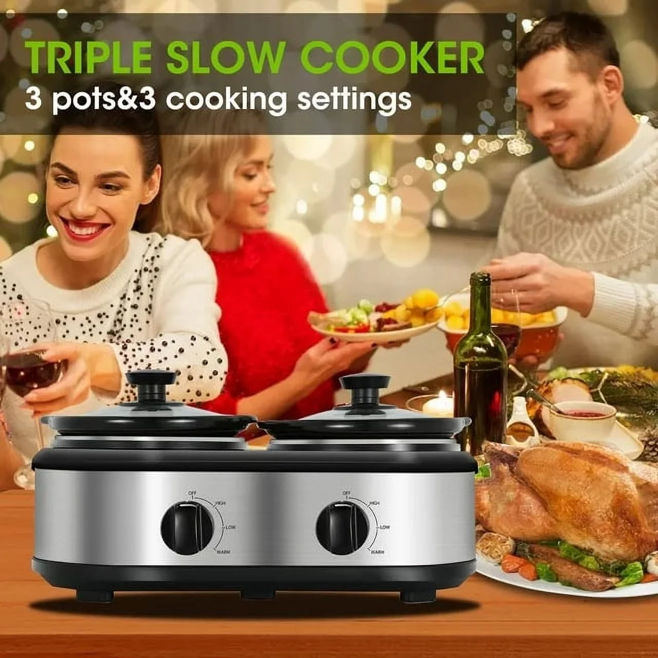 CozyHom 2.5QT Dual Pot Slow Cooker Electric Food Warmer With Adjustable Temp Stainless Steel Removable Pots Lid Rests Crock Pot