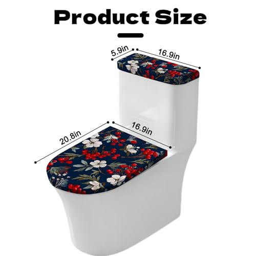 Christmas Toilet Lid Cover, Dust Splash Resistant Toilet Seat Cover and Toilet Tank Cover Set,Reusable Home Bathroom Accessory Decoration, Red Socks