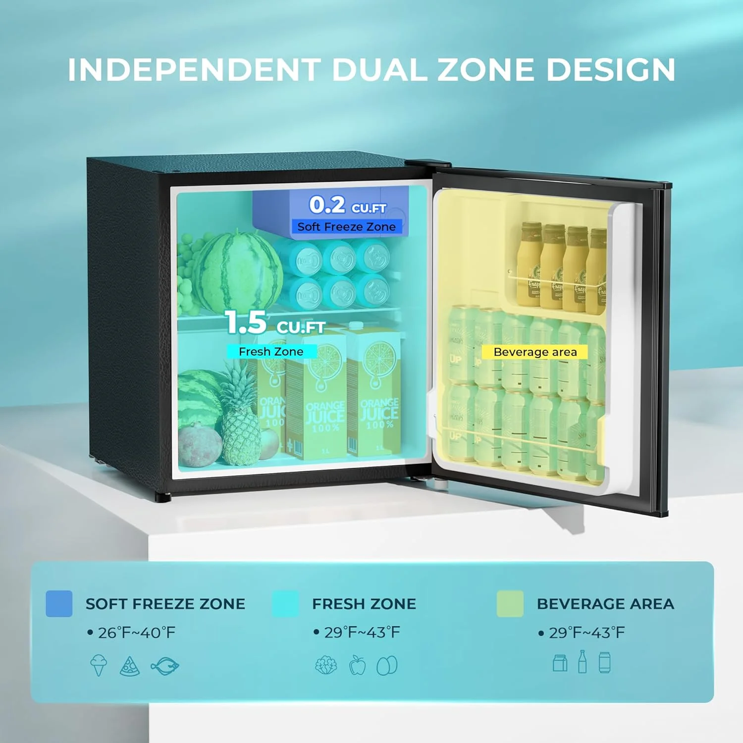 U-SHARE 1.7 Cu.Ft Mini Fridge with Freezer, Reversible Single Door Compact Refrigerator, Adjustable Thermostat, Energy Saving, Mini Fridge for Bedroom, Office, Dorm, Black.