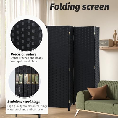 Wood Mesh Woven Design 4 Panel Folding Wooden Screen Room Divider