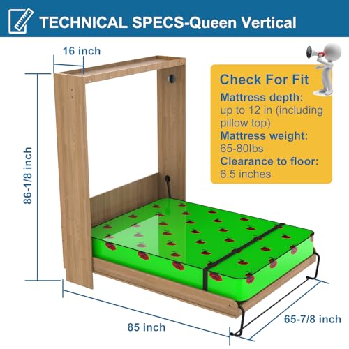 TOPOWN Queen Size Deluxe Murphy Bed Kit Queen Murphy Bed Kit Murphy Bed Hardware DIY Murphy Bed Kit Queen (Vertical)