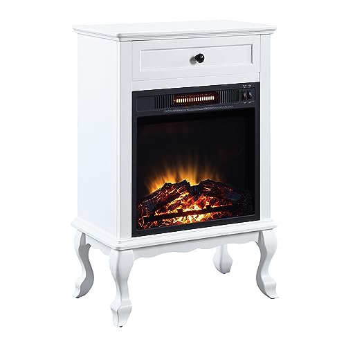 Electric Fireplace with Mantel & Storage Drawer, 1500W Freestanding Space Heater with Log Hearth, Wood Fireplace Cabinet for Entryway, Living Room, White