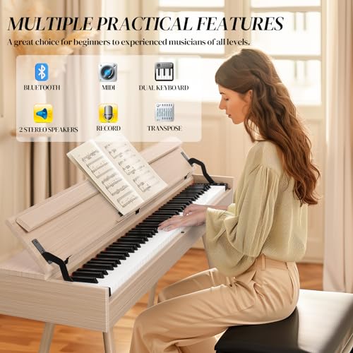 Ktaxon Weighted Digital Piano 88 Keys Home Electric Keyboard Desk & Vanity Desk Piano with Acoustic Piano Sound, 3-Pedal Unit, Headphone Bluetooth Connection (Natural)