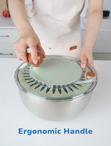 Stainless Steel Salad Spinner, Lettuce Spinner with Drain, Non-Slip Base & Stop Button, Large Vegetable Dryer, BPA Free, 5.3 Qt