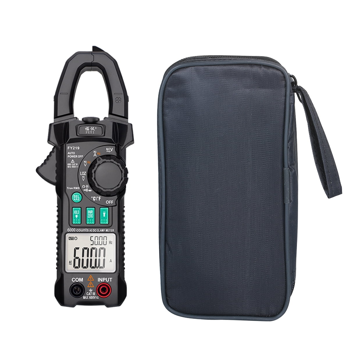 FUYI AC DC Inrush Current Clamp Meter 6000 Count Automatic Clamp Multimeter Testing Multifunctional Dual Display True RMS AC DC Surge Current Clamp Ammeter Clamp Gauge Black FY219