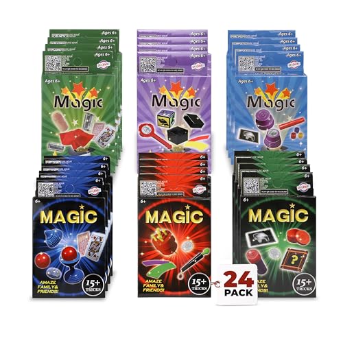 Playkidz 24 Packs of Magic Trick for Kids - Party Favors Magic Set with Over 15 Tricks Each, Made Simple, Magician Pretend Play, Birthday, Indoor/Outdoor Fun Games