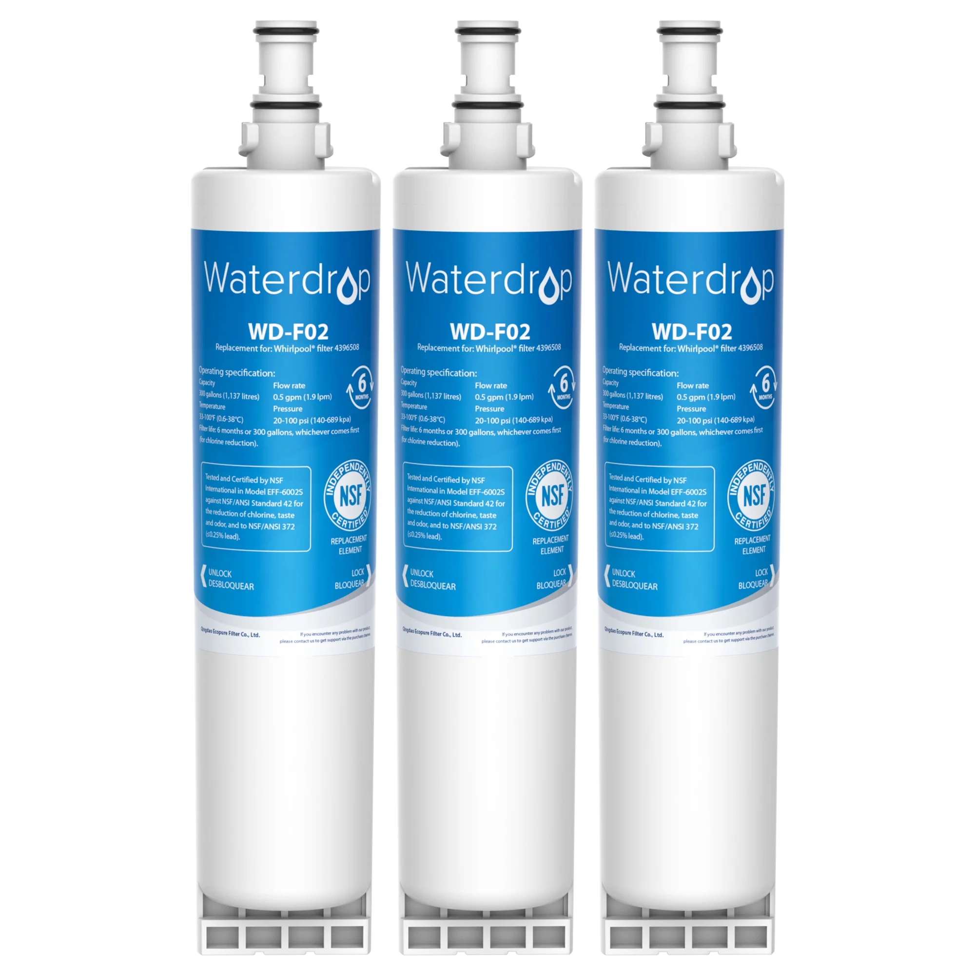 Waterdrop 4396508 Refrigerator Water Filter, Replacement for Whirlpool 4396508, 4396510, 4392857, Kenmore 46-9010, NLC240V, EveryDrop Filter 5, EDR5RXD1, 3 Filters