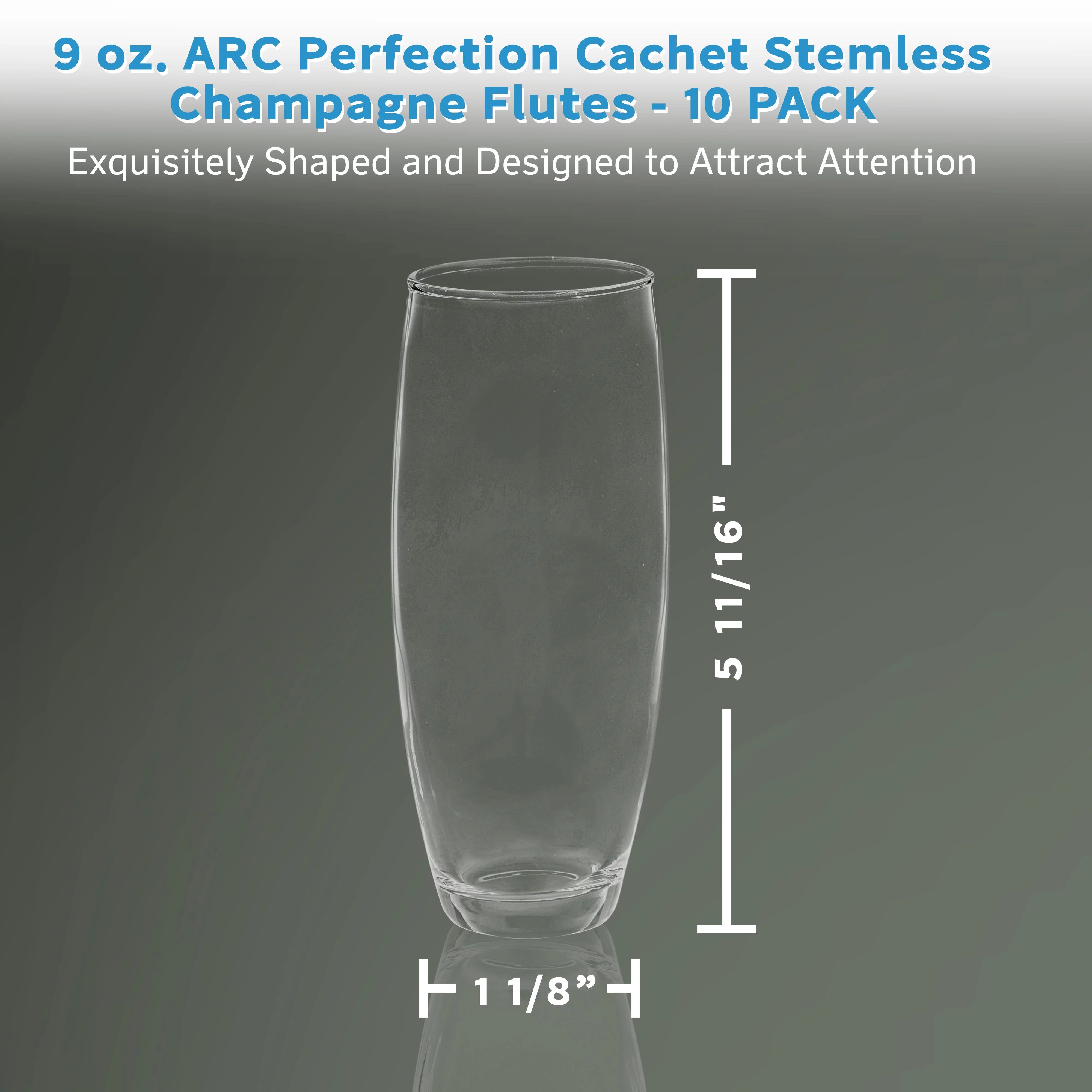 10 ARC Stemless Champagne Flutes Set, 9 oz. - Cachet, Glassware, Cocktails - Clear