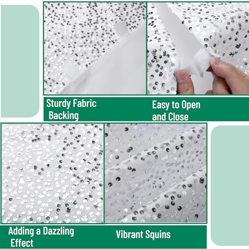 Mr. Pen- Silver Sequin Christmas Tree Skirt and Tree Collar, 24 Inch Base Cover, 24.8 Inch Foldable Sparkling Sequin Trees Skirt Collar, Christmas Skirt Tree