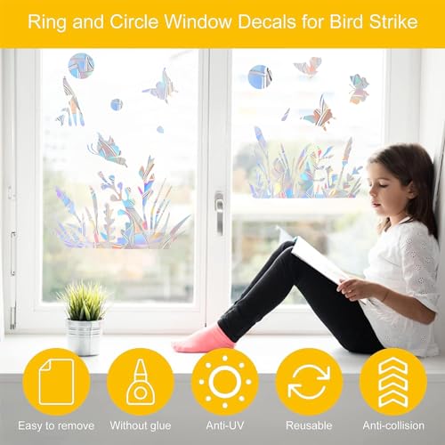 36PCS Snowflake Window Stickers Anti Collision Decals to Save Birds - Non Adhesive Prismatic Vinyl Rainbow Stickers