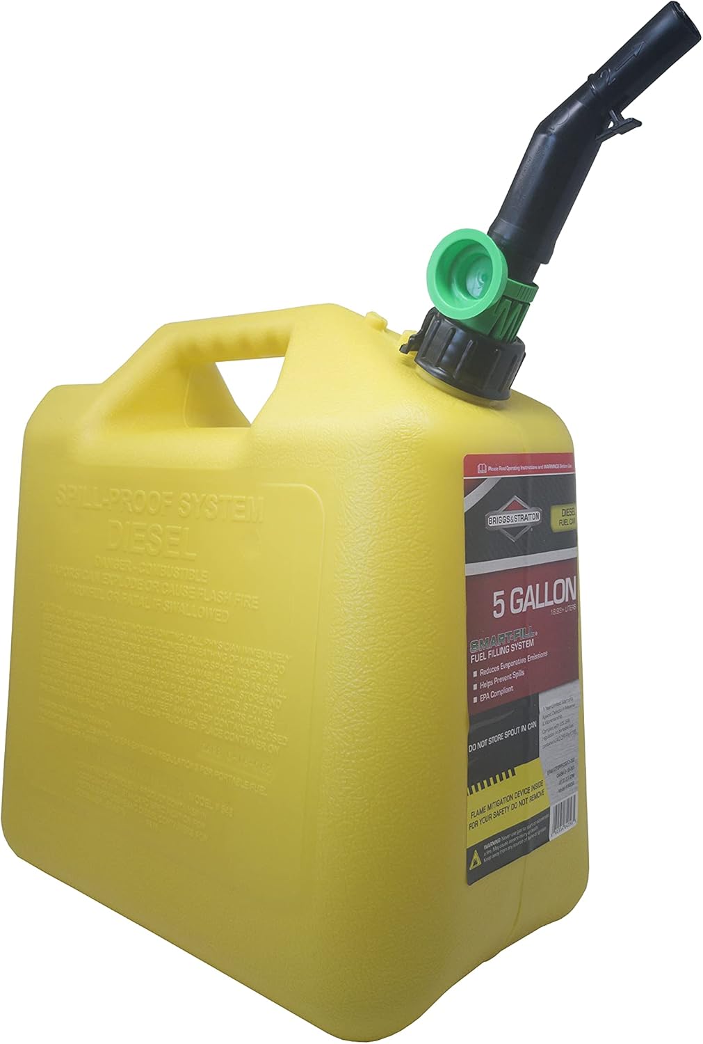 Briggs & Stratton Five Gallon Diesel Can, EPA Approved, Smart Fill Spout, and Fire Mitigation (FMD) Compliant