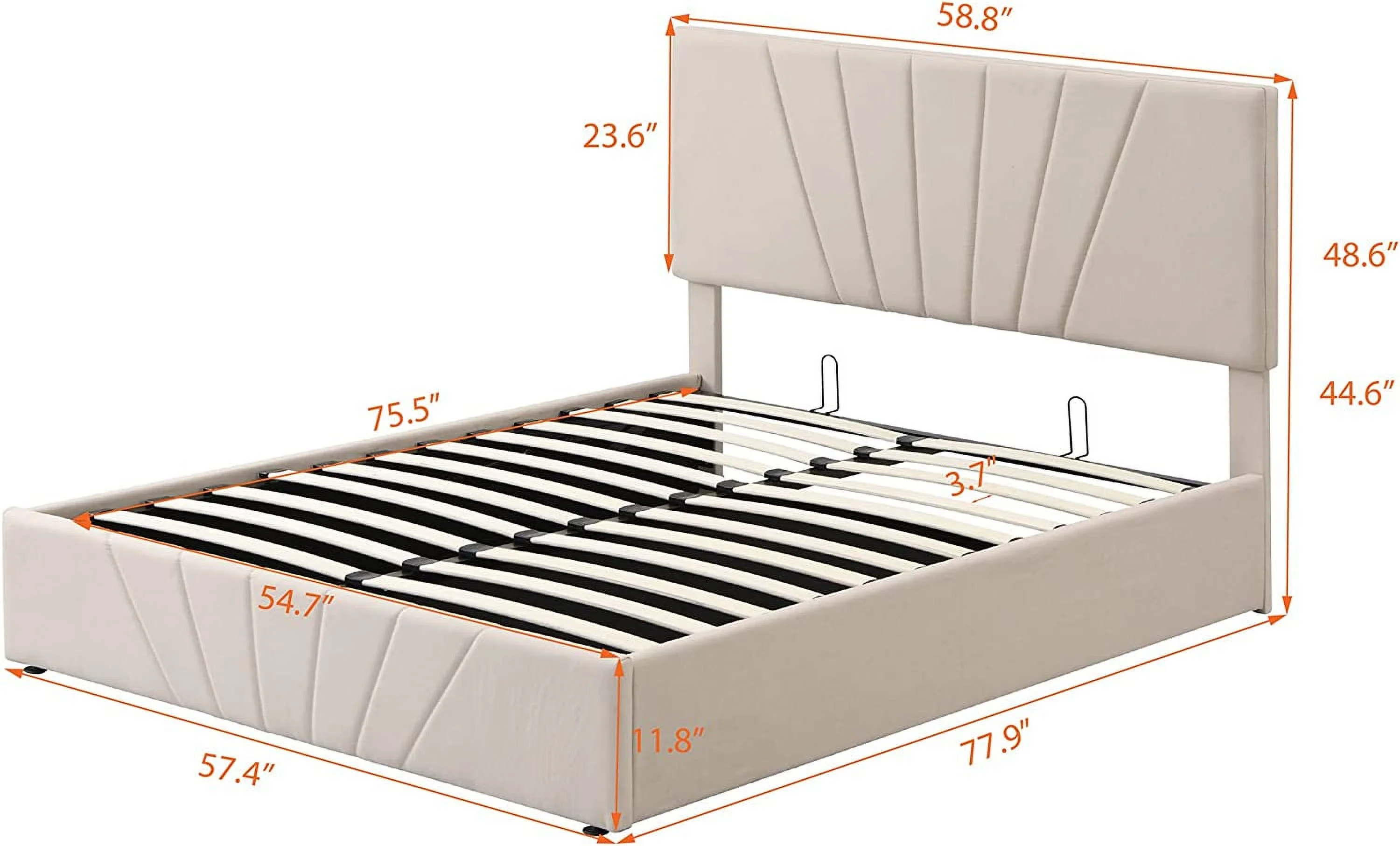Full Size Upholstered Platform Bed With Storage Underneath, Wooden Full Bed Frame With Headboard And Gas Lift Up Storage For Kids Teens Adults (Beige)