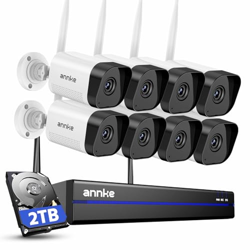 ANNKE Wireless Camera System, 16CH Expandable 4K Security NVR, 4Pcs 3MP Outdoor Cameras, 2-Way Audio, Dual-Band WiFi, Human Detection, IP66 Waterproof, 2TB HDD, Compatible with Alexa, 24/7 Protection