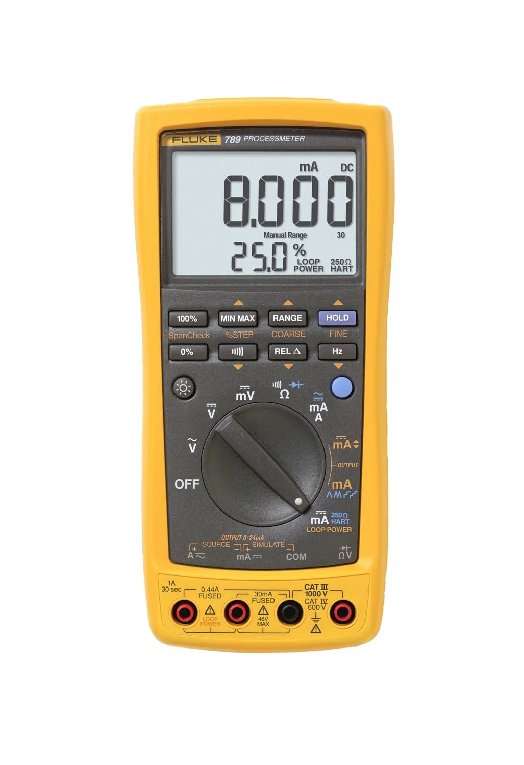 Fluke 789 ProcessMeter, Includes Standard DMM Capabilities, Measure, Source, Simulate mA signals, and Built-In 24 V Loop Supply