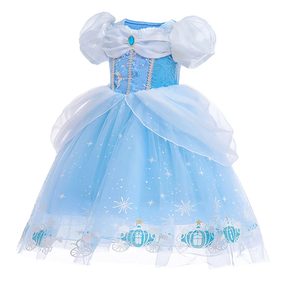 Girls Cinderella Princess Dress Halloween Party Role Play with Sleeves