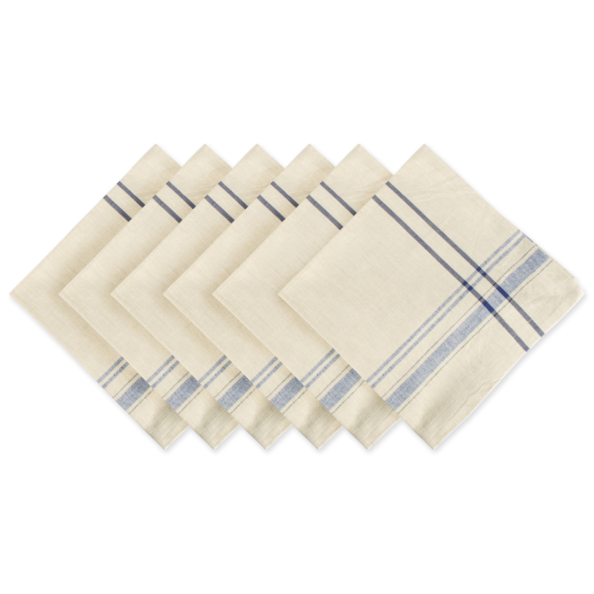 CC Home Furnishings Set of 6 Nautical Blue French Striped Napkins 20