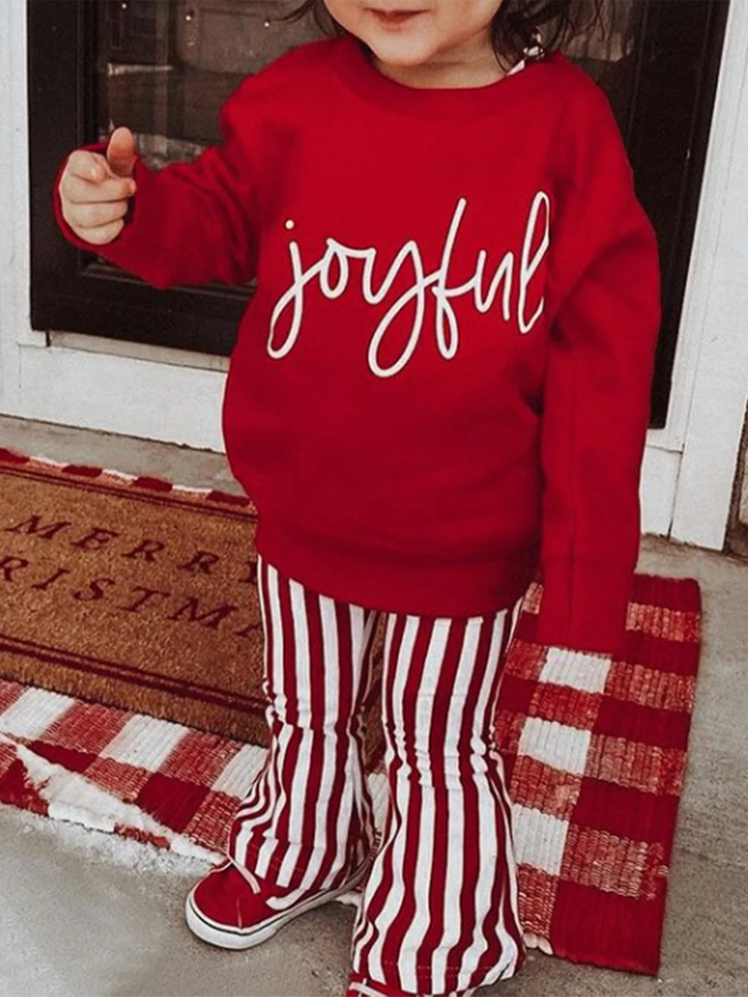 Sunisery Kid Christmas Sets Long Sleeve Round Neck Christmas Letters Shirt Bell-Bottoms Trousers