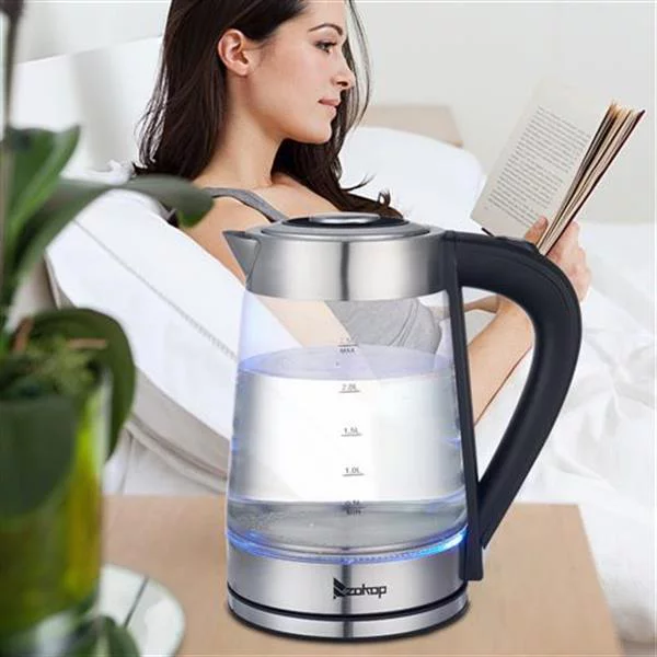 Electric Kettle,HD-250 110V 1500W 2.5L Electric Kettle with Blue Glass