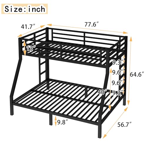 Heavy Duty Bunk Bed Frame with Ladder, Twin XL Over Twin XL Bunk Beds with Safety Guardrails, Adults Bunk Beds with Noise-Reducing Rubber Stoppers, Easy Assemble, Black