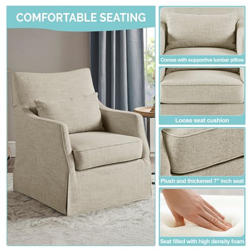 Martha Stewart London Swivel Chair - Solid Wood & Plywood, Skirted Metal Base Accent Armchair, Lumbar Pillow -Modern Classic Family Room Sofa Furniture Bedroom Lounge, 28