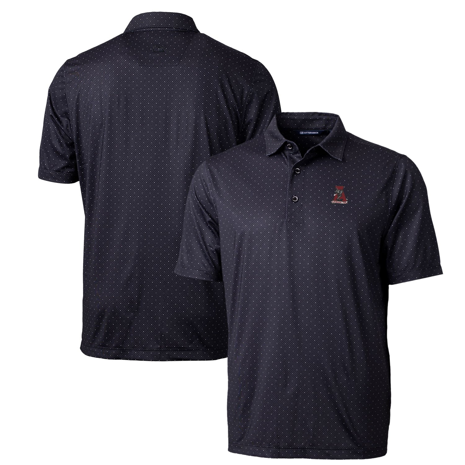 Men's Cutter & Buck Black Alabama Crimson Tide Primary Team Logo Pike Double Dot Print Stretch Polo