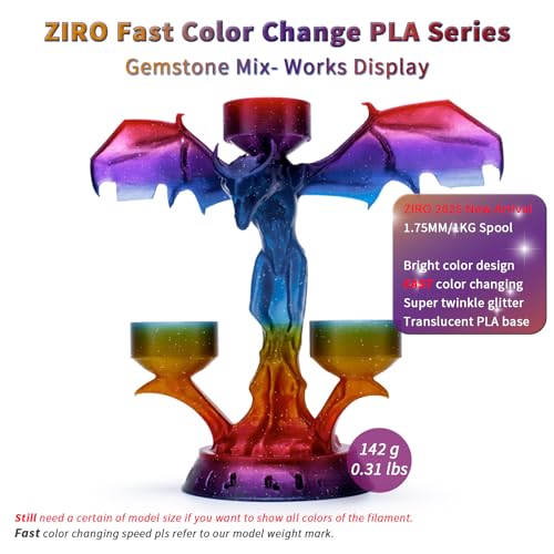 ZIRO Fast Color Changing Twinkling PLA, 1.75mm Filament, Sparkle Glitter with Colorful Transluent PLA, 3D Printing Material,1kg Spool, Dimensional Accuracy +/-0.03mm, Galaxy