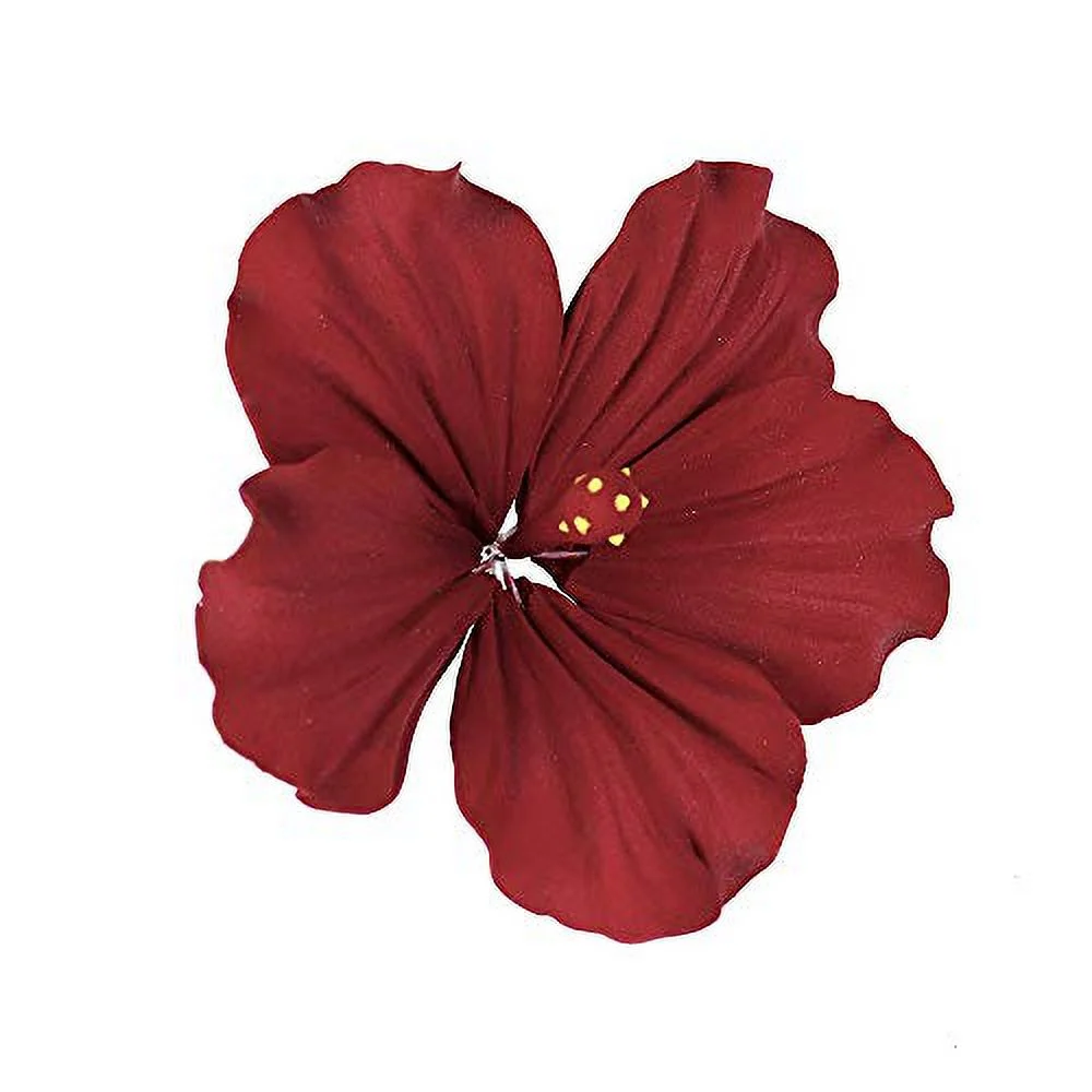 gumpaste hibiscus flower set of 3 deep red - edible flowers for cake decorating - sugar paste flower decorations for cakes, cupcake toppers - birthday party, wedding, valentines day, shower