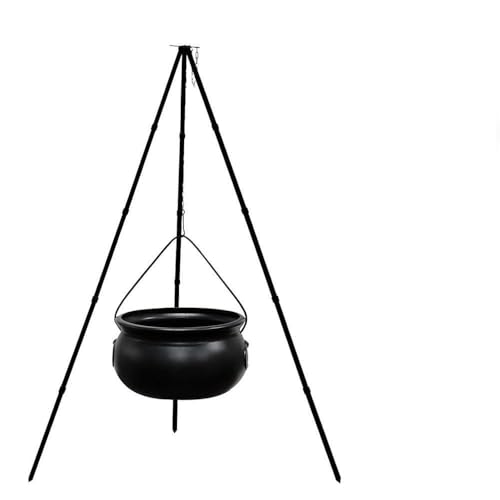 Halloween Decorations - Large Witches Cauldron on Tripod with Lights - Black Plastic Bowl Decor - Hocus Pocus Candy Bucket Decoration for Indoor Outdoor Home Party Supplies (130cm)