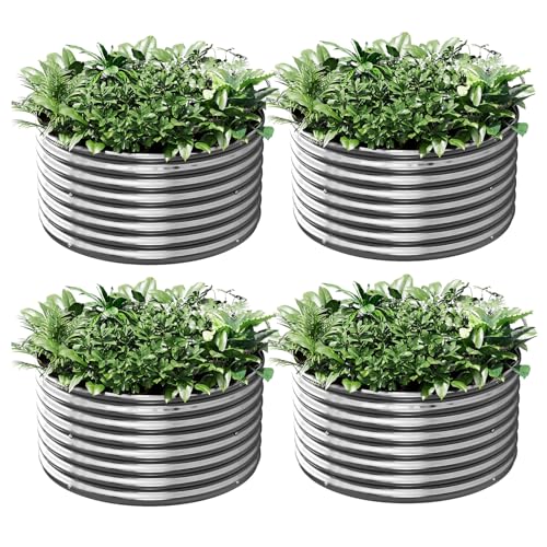 4 Pack 3x3FT Round Galvanized Raised Garden Bed Outdoor,Metal Garden Bed for Vegetables,Steel Raised Beds for Gardening,Above Ground Garden Box for Flower