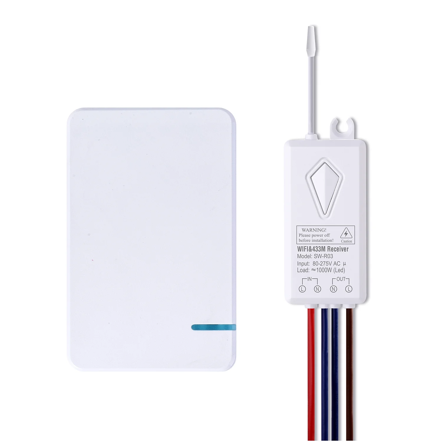 GREENCYCLE Smart Light Switch WiFi 1PK Mini Size Wireless 1-gang Switch +1PK WIFI Receiver Compatible with Amazon Alexa and Google Home Remote Control Lights and Appliances Timing Function