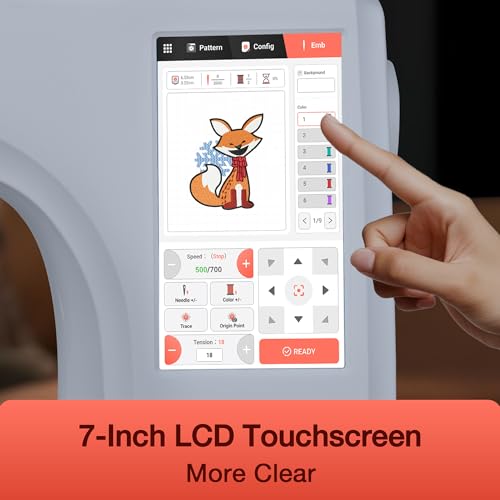 EOC06 Embroidery Machine 7.9x11 Inch Large Hoop for Beginners,Computerized 7 Inch Touchscreen,Machine Embroidery Gifts,Includes Hoops,USB,Stabilizer,Bobbins,Home Embroidery Machine