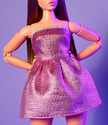 Barbie Looks Doll, Collectible No. 24 with Brown Hair & Modern Y2K Fashion, Shimmery Pink Strapless Dress with Peep-Toe Heels