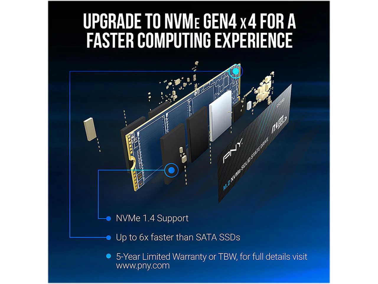 PNY CS2140 M.2 2280 1TB PCI-Express 4.0 x4, NVMe 1.4 3D NAND Internal Solid State Drive (SSD) M280CS2140-1TB-RB
