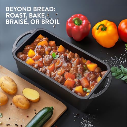 Navaris Cast Iron Bread Loaf Pan with Lid, 13x5 inches, Black