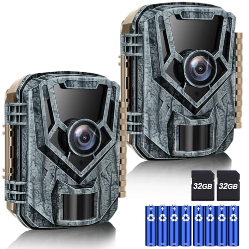 Trail Camera 2 Pack 36 MP 2.7K Game Camera 32GB Memory Card 4 Batteries Time 2.0