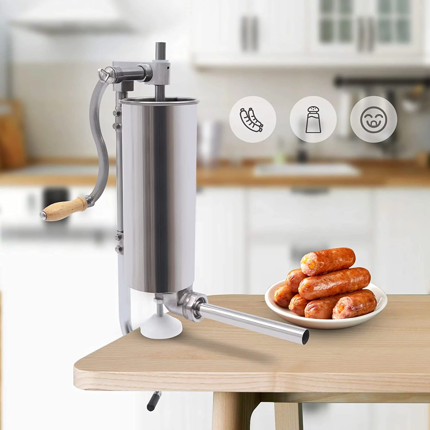 CNCEST Portable Manual 7lb 3L Sausage Stuffer 2 Speed Vertical Stainless Steel Meat Filler Salami Maker