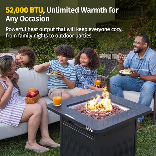 EAST OAK 28'' Propane Fire Pit Table, 50,000 BTU Steel Gas FirePit for Outdoor, Outside Patio Deck and Garden, CSA Certified Fire Table with Magnetic Lid, Cover-Storage Basket and Lava Rock , Black