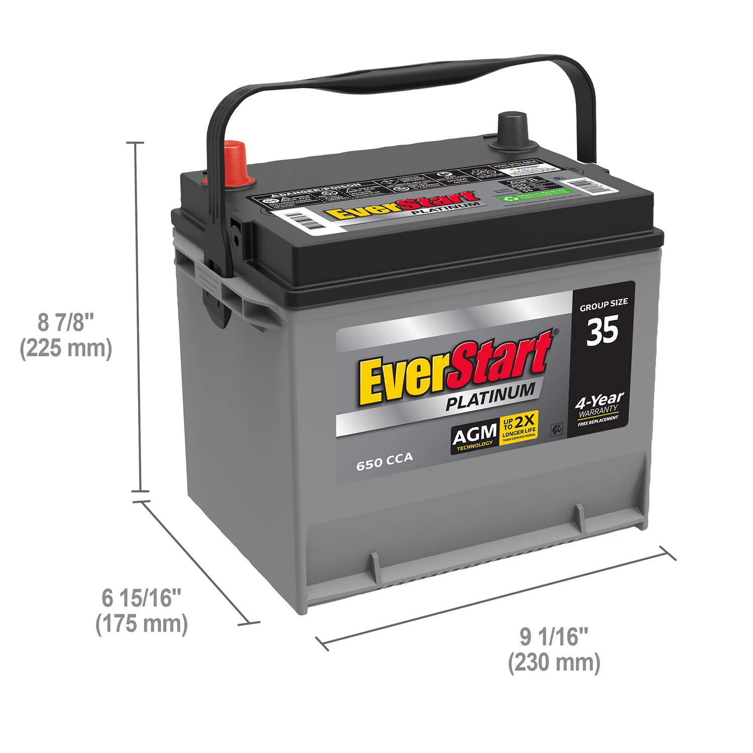 Akumulator EverStart Platinum AGM, Rozmiar Grupy 35, 12 Volt, 650 CCA - Wyprodukowany w USA