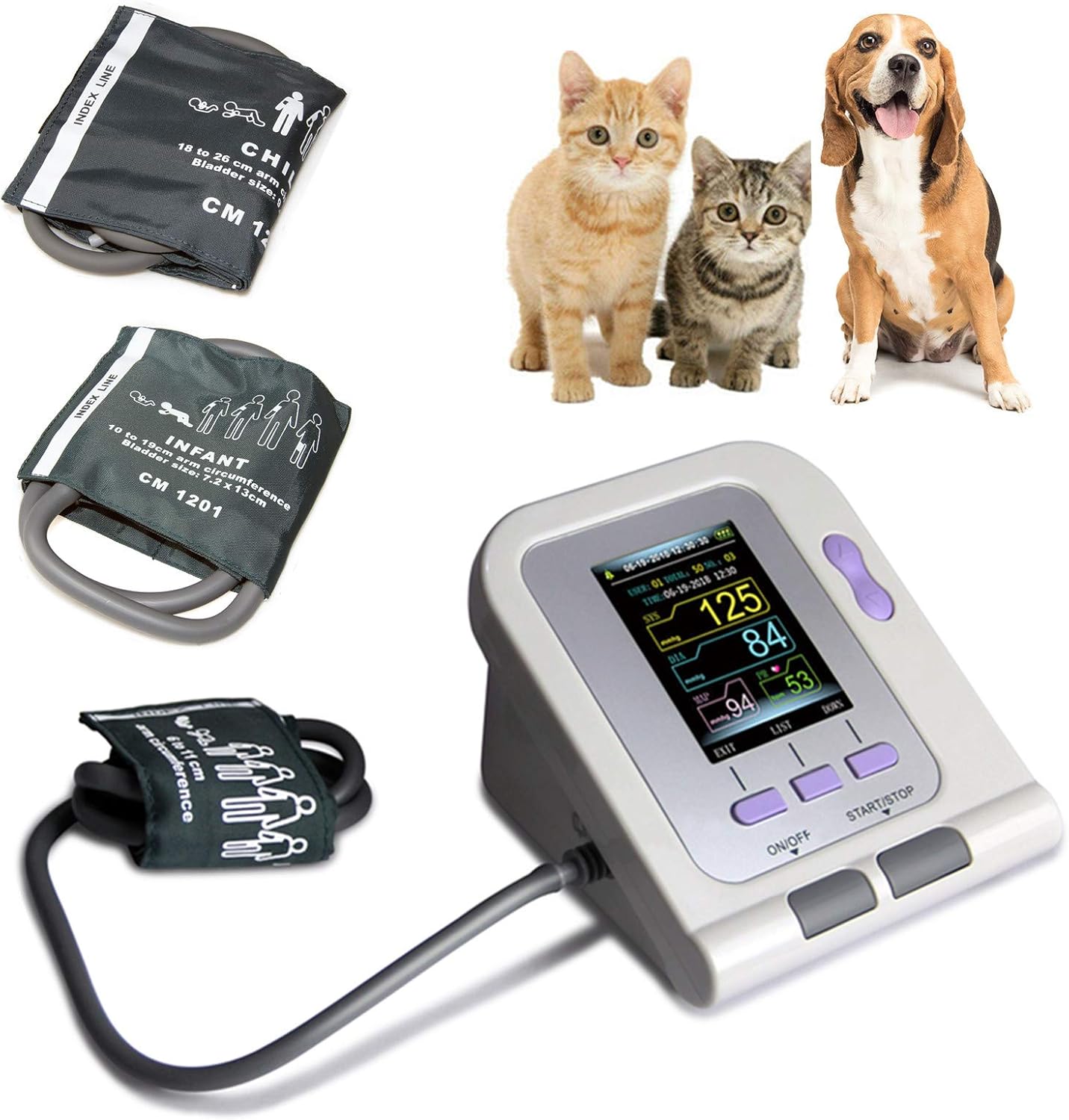 2025 Contec08A Vet Veterinary Animal Use Blood Pressure Monitor 3 Cuffs 6-11CM 10-19CM 18-26 CM