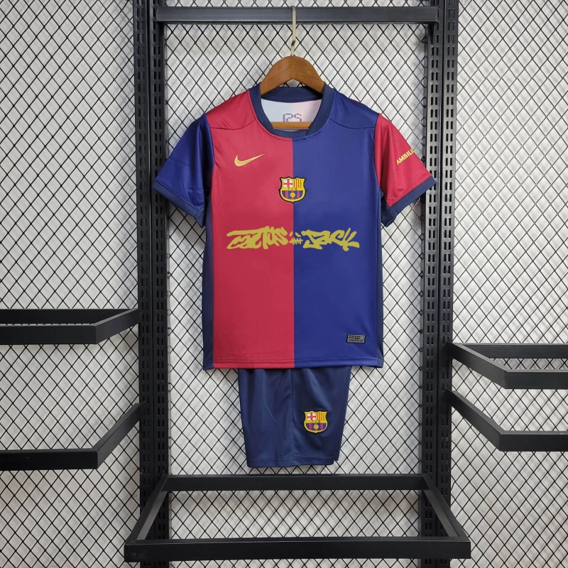 Barcelona 24/25 Travis Scott home kids jersey kit