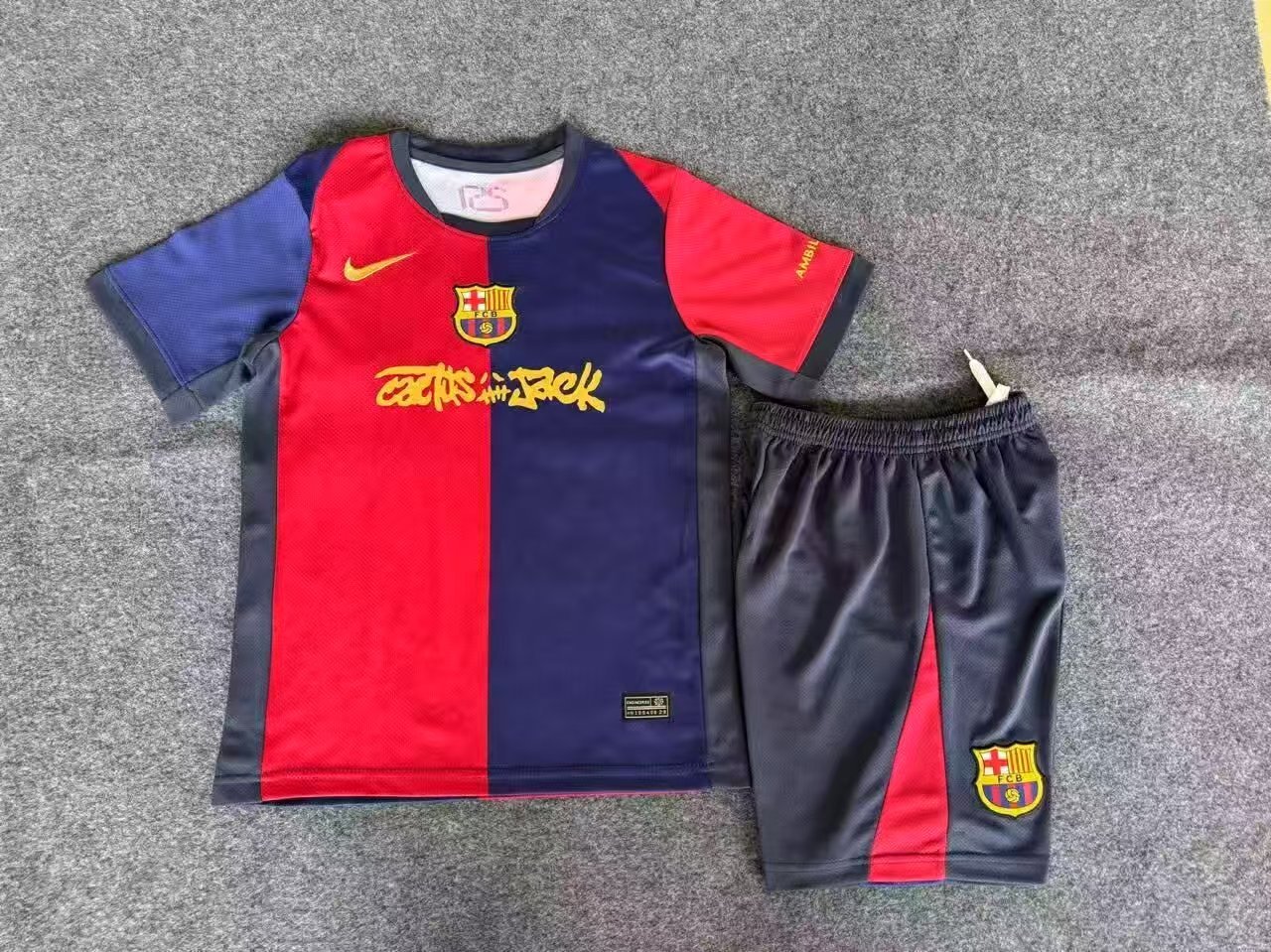Barcelona 24/25 Travis Scott home kids jersey kit