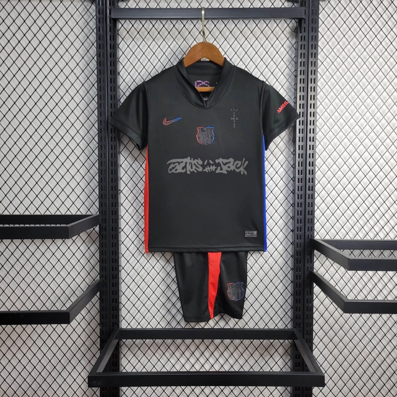 Barcelona 24/25 Travis Scott away kids jersey kit