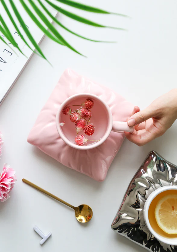 Colorful Ceramic Coffee Mug with Pillow Coaster